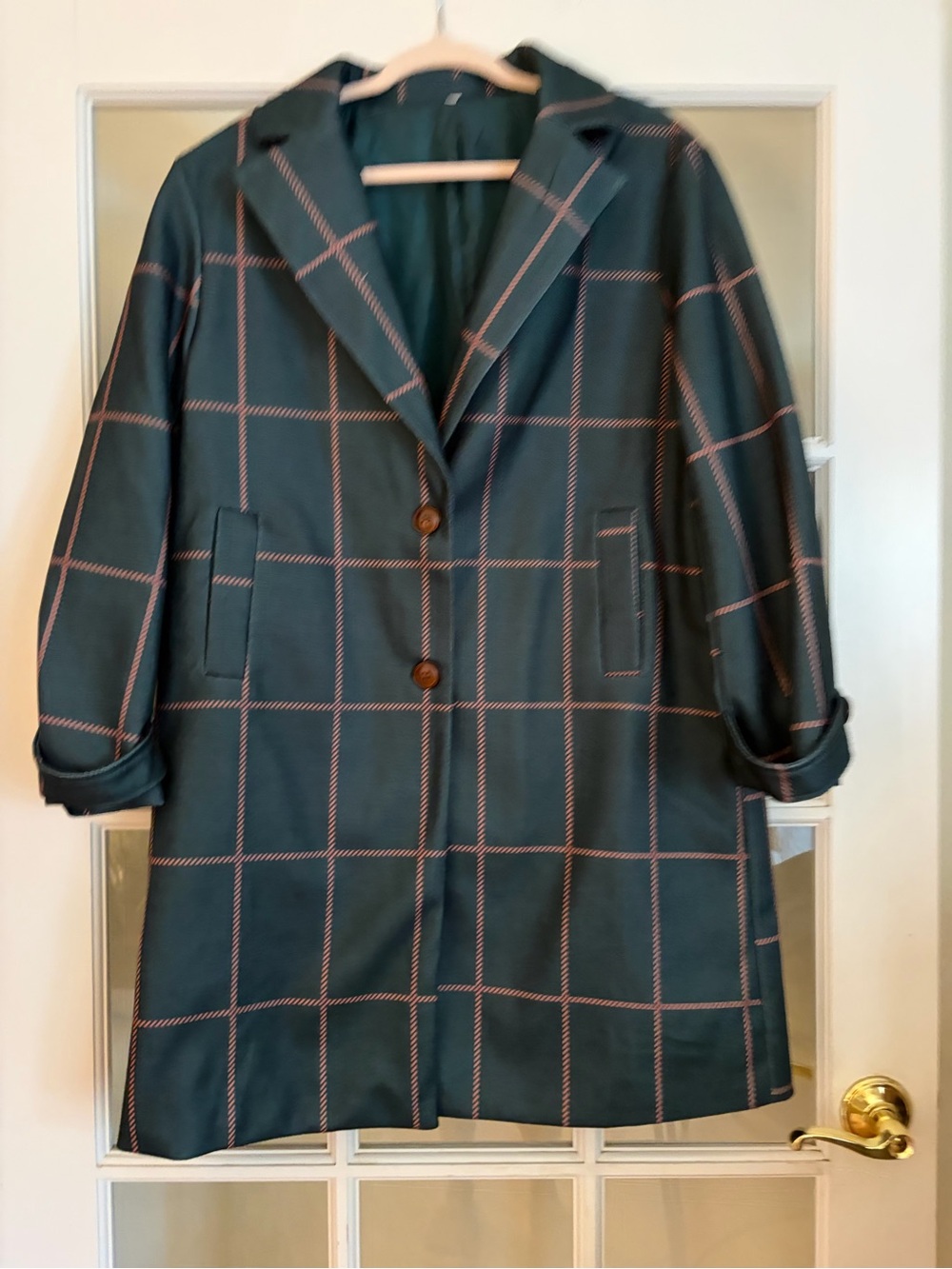 Windowpane Plaid Trench Coat in Green